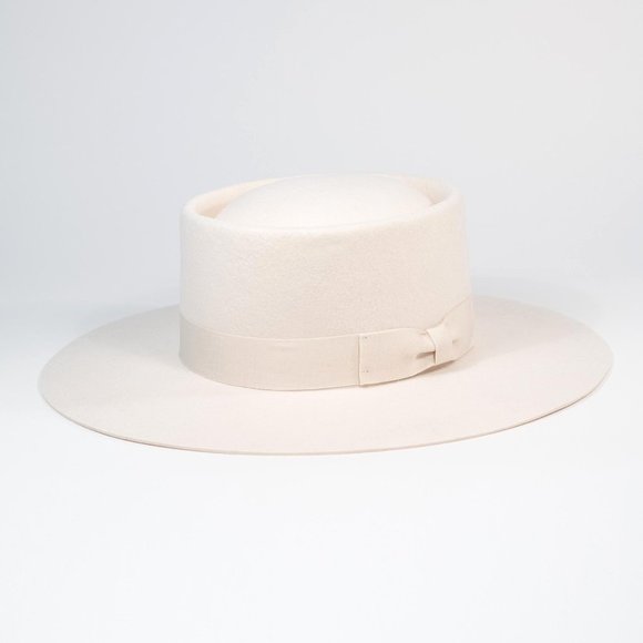 Ivory White  Wide Brim Wool Boater Hat main image 3